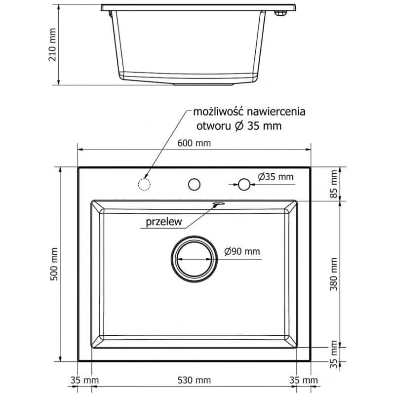 MEXEN MEXEN - Elix granitový drez 1-miska 600 x 500 mm, čierna, sifón chróm 6525601005-77 4