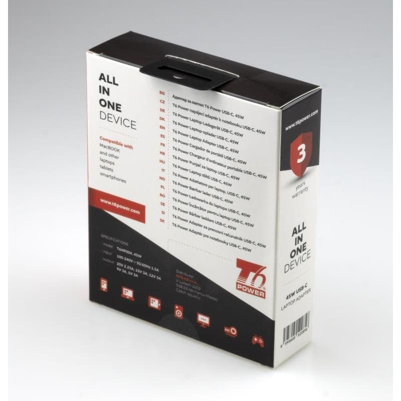T6 Power univerzálny adaptér k notebooku, 45W, USB-C 5