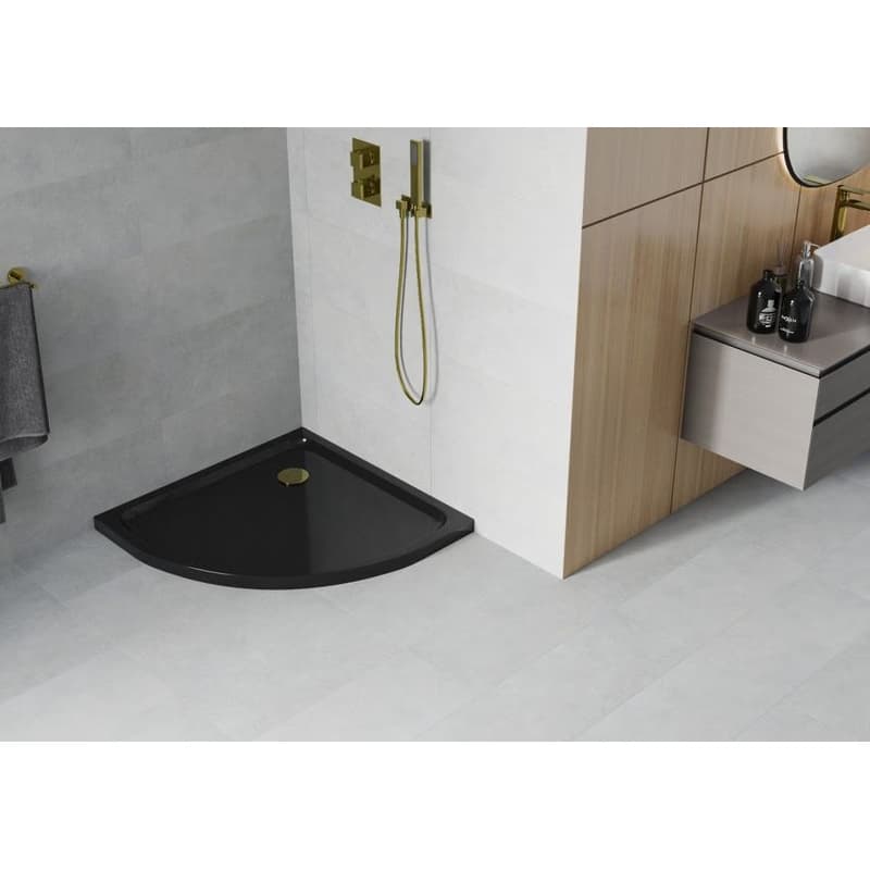 MEXEN/S - Flat sprchová vanička štvrťkruhová slim 80 x 80, černá + zlatý sifón 41708080G 2