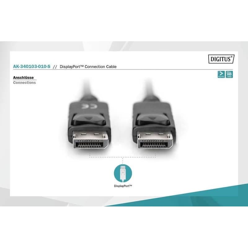 Digitus DisplayPort 1.1a. pripojovací kábel 1 m, CU, AWG28, 2x tienený 4