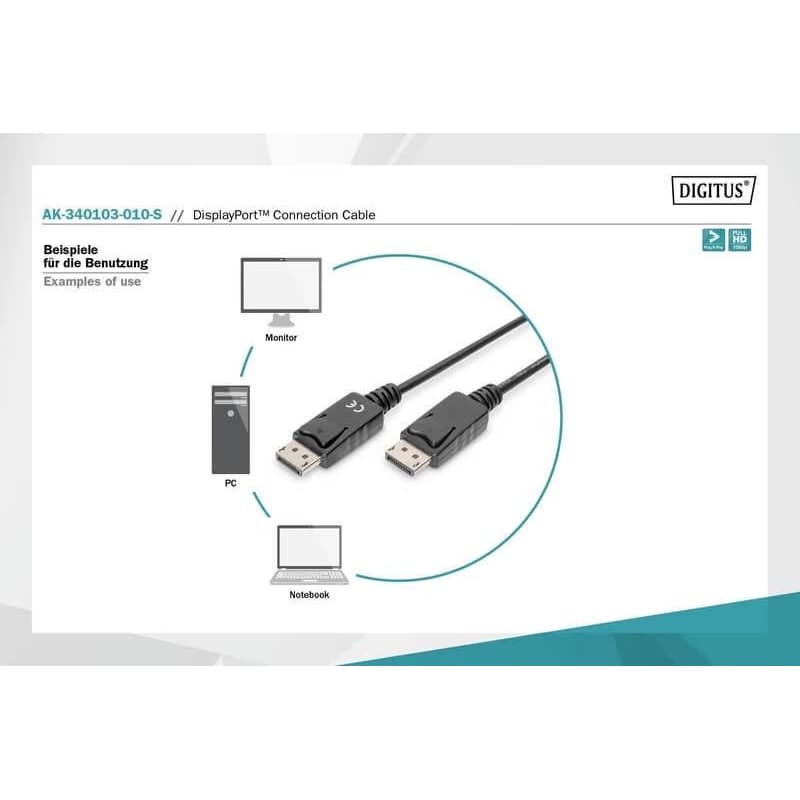 Digitus DisplayPort 1.1a. pripojovací kábel 1 m, CU, AWG28, 2x tienený 5