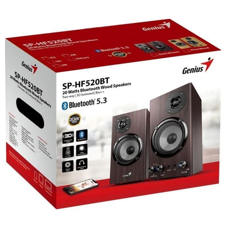 GENIUS Reproduktor SP-HF520BT, BT, 3.5mm jack, 20W, tmavé drevo 4