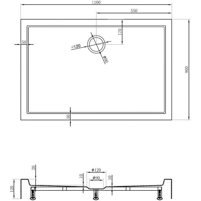 MEXEN - Flow+ sprchová vanička obdĺžniková 90 x 110, biela lesk 46R109011H 6