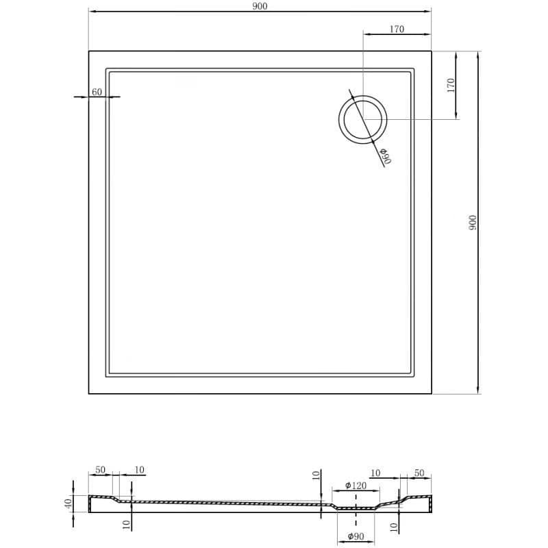 MEXEN - Flow Sprchová vanička štvorcová slim 90 x 90, biela lesk 46S109090 6