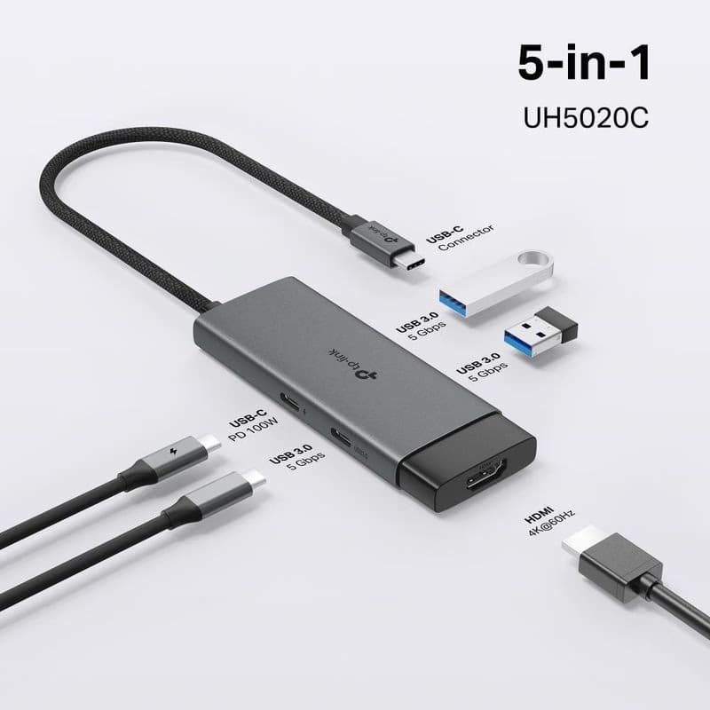 TP-Link UH5020C USB-C hub 5v1 (2x USB3.2Gen1, 2xUSB-C3.2Gen1, 1xHDMI, PD 100W) 4