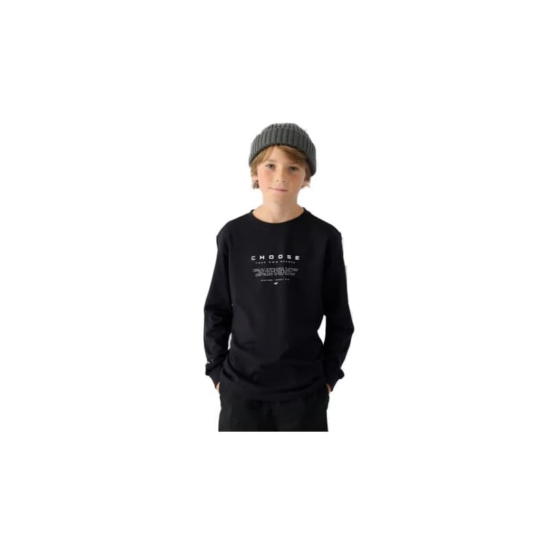 Chlapčenské tričko s dlhým rukávom 4F JUNIOR LONGSLEEVE-JWAW24TLONM294-20S-DEEP BLACK