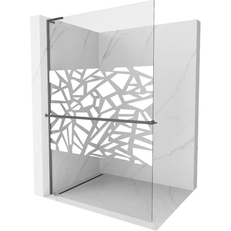 MEXEN/S - Kioto+ L Sprchová zástena WALK-IN s poličkou a držiakom uterákov 110 x 200, biely vzor, grafit metal 800-110-123-95-85 1