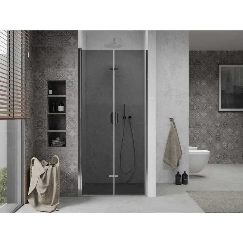 MEXEN - LIMA skladacie dvere 100x190 cm 6mm, chróm, grafit sa stenovým profilom 856-100-000-01-40 2