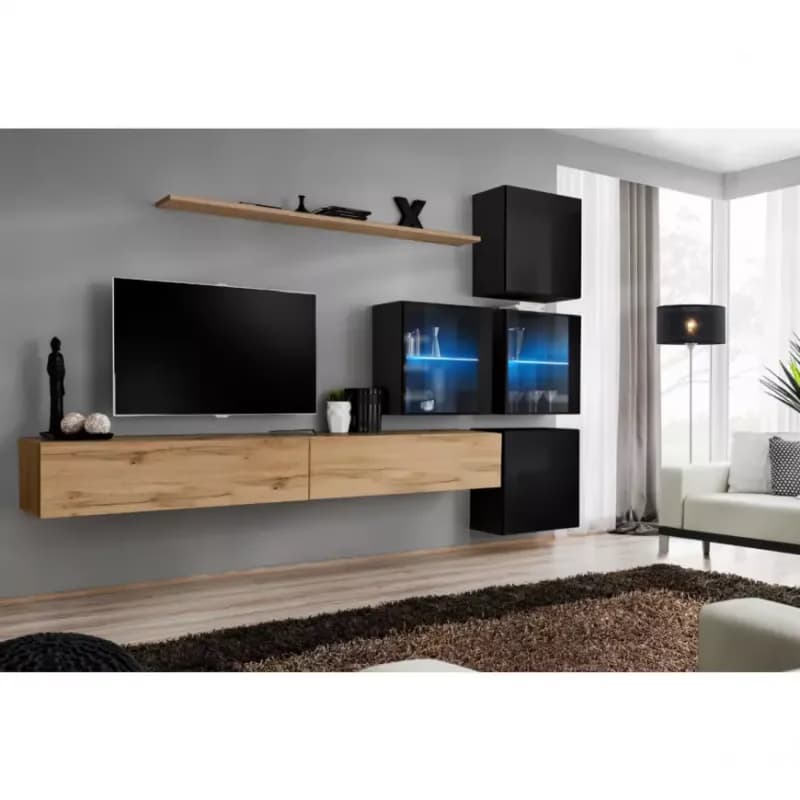 Obývacia stena Switch XIX Sklo +LED  Wotan/čierna 1