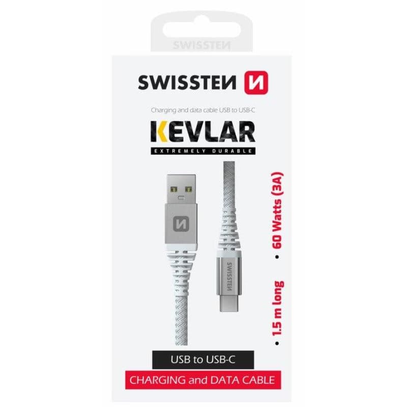 SWISSTEN DÁTOVÝ KÁBEL KEVLAR USB / USB-C 1,5 M BIELÝ