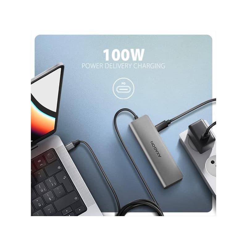 AXAGON HMC-5H, USB 5Gbps húb, 3x USB-A, HDMI 4k/30Hz, PD 100W, kábel USB-C 100cm 4