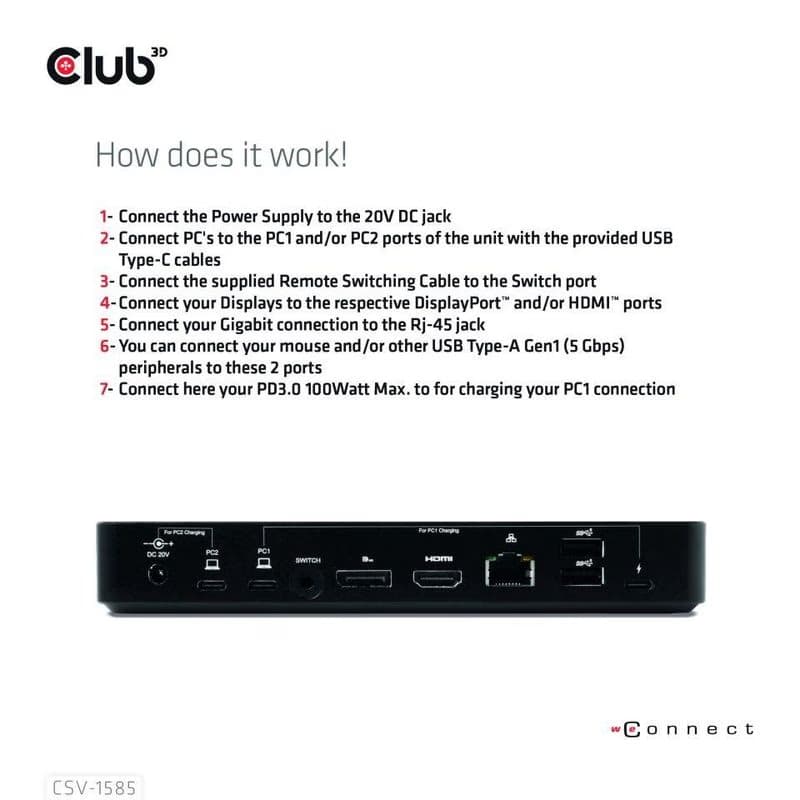 Club3D Dokovacia stanica USB-C 10v1, 1xDP, 1xHDMI, 3xUSB-C, 3xUSB, 1xRJ45, 1x3.5mm, čierna 5