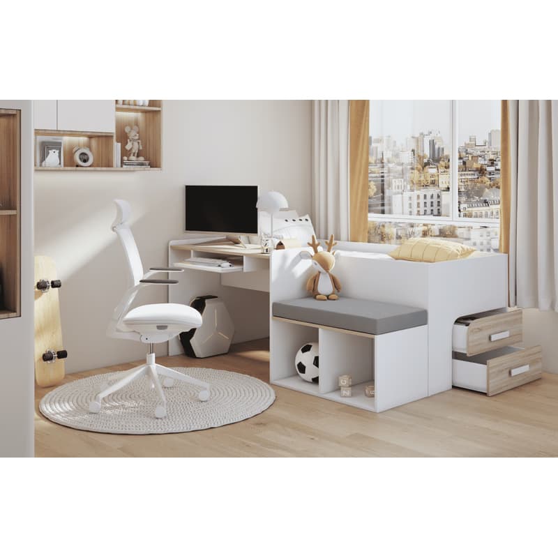 ArtBed Detská vyvýšená posteľ so stolíkom MEGAN | biela 90 x 200 cm 1