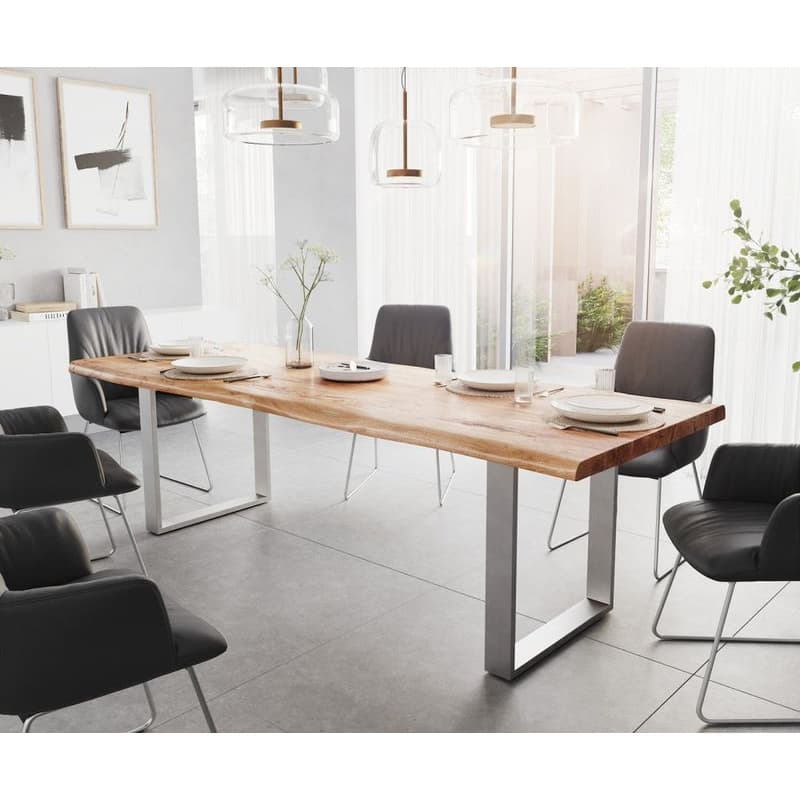 Jedálenský stôl Edge 260x100 XL akácia prírodná nerezová oceľ úzky 1