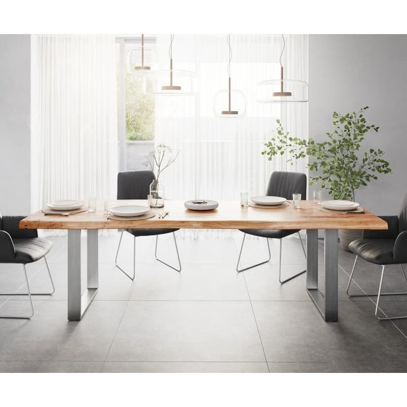 Jedálenský stôl Edge 260x100 XL akácia prírodná nerezová oceľ úzky 2