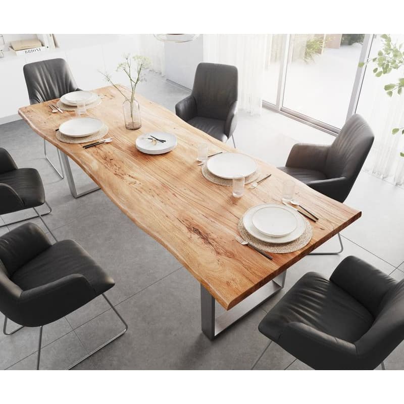 Jedálenský stôl Edge 260x100 XL akácia prírodná nerezová oceľ úzky 3