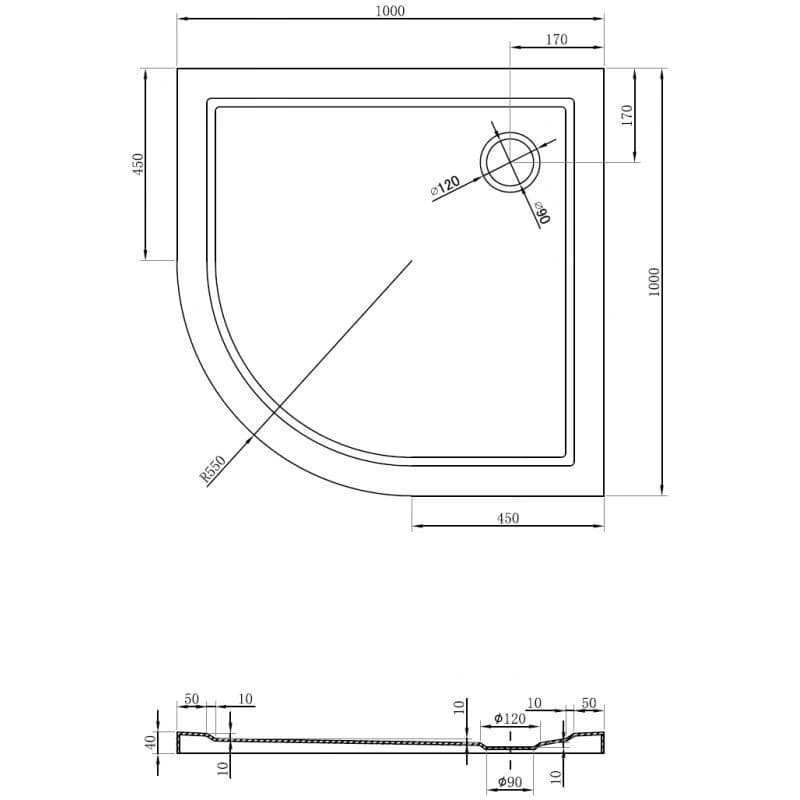 MEXEN - Flow Sprchová vanička štvrťkruh slim 100 x 100, čierna mat 46Q701010 6