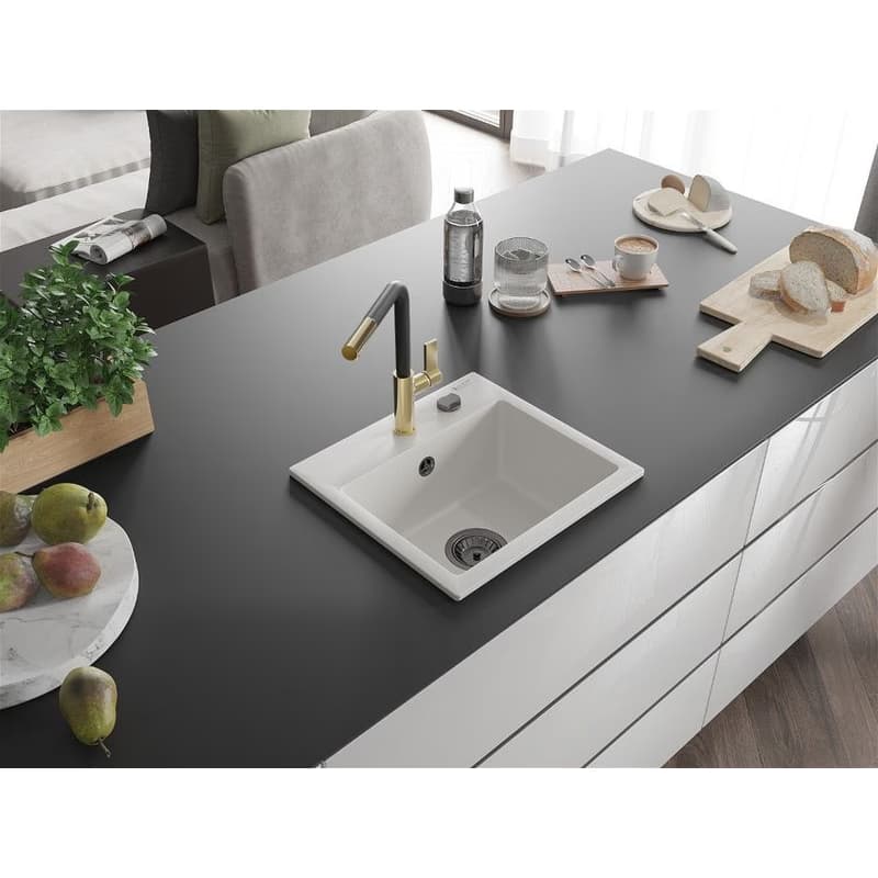 MEXEN/S MEXEN/S - Milo granitový drez 1-miska vrátane batérie Flora, biela 6505-20-670401-57-B 2