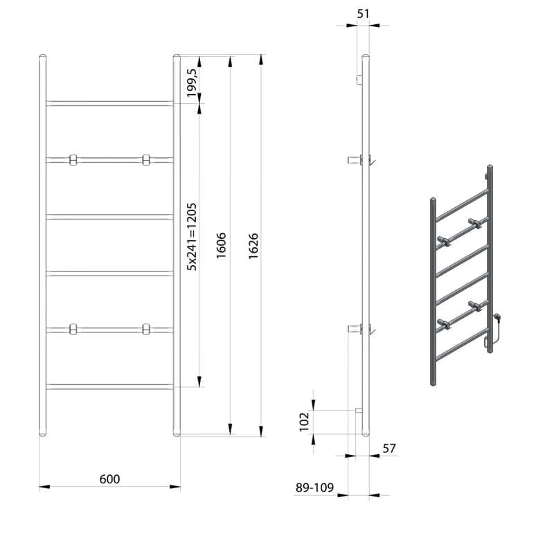 SAPHO - BARBO elektrický sušiak uterákov, hranatý, 600x1600, 160 W, čierna mat BB906 6