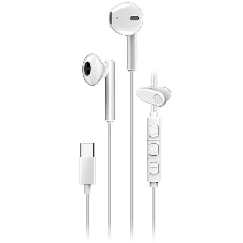 Genius HS-M366 Headset, drôtový, do uší, mikrofón, ovládanie hlasitosti, 360 ° rotačný klip, USB-C, biely