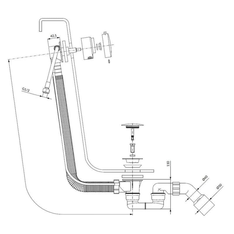 OLSEN SPA - Vaňový sifón s napúšťaním cez prepad, chróm BAHATK122SCR 2