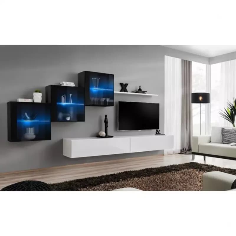 Obývacia stena Switch XIX Sklo +LED čierna/Biely 1