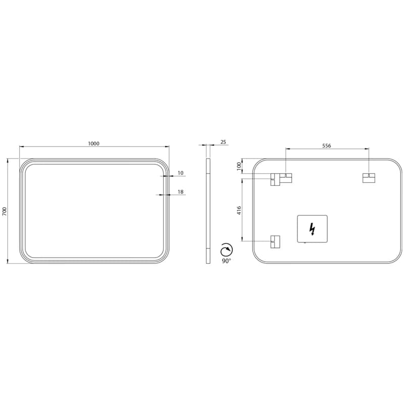 SAPHO - CETIS zrkadlo s LED osvetlením 100x70cm, čierna mat CT100 2