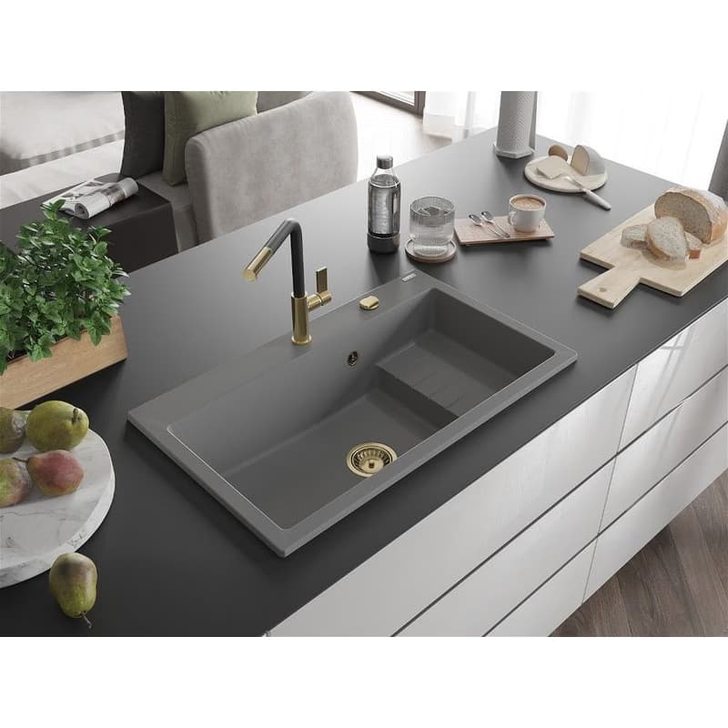 MEXEN/S MEXEN/S - Omar granitový drez 800 x 480 mm, sivá, zlatý sifón 6520801005-71-G 2