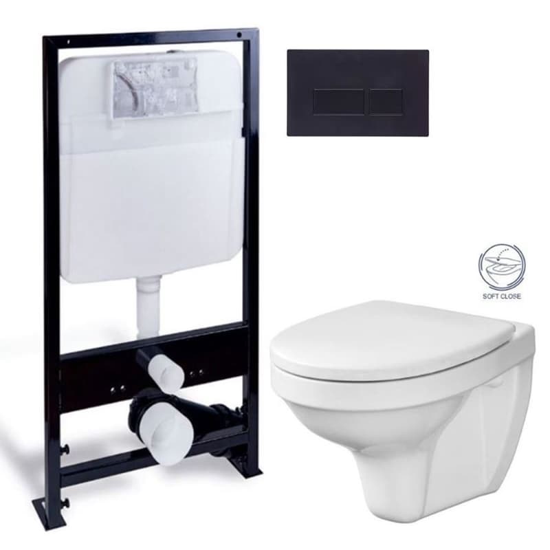 PRIM predstenový inštalačný systém s čiernym tlačidlom 20/0044 + WC CERSANIT DELFI + SOFT SEDADLO PRIM_20/0026 44 DE2