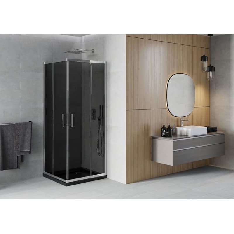 MEXEN/S - Rio štvorcový sprchovací kút 90 x 90, grafit, chróm + vanička so sifónom Flat, čierny 860-090-090-01-40-4070 2