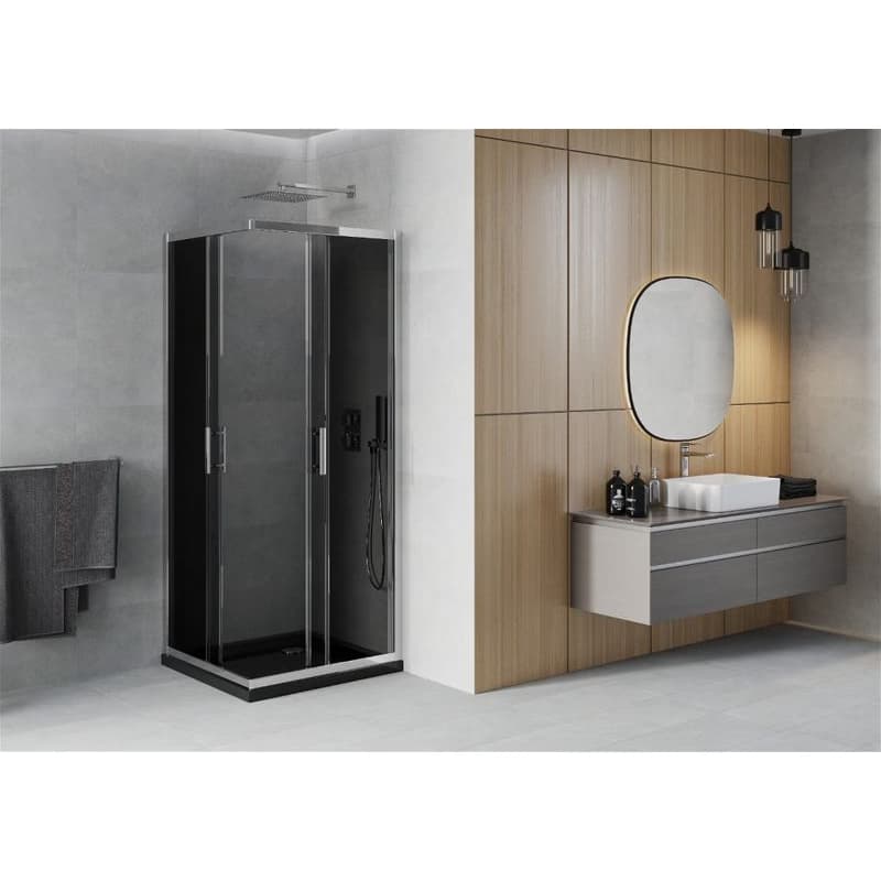 MEXEN/S - Rio štvorcový sprchovací kút 90 x 90, grafit, chróm + vanička so sifónom Flat, čierny 860-090-090-01-40-4070 3