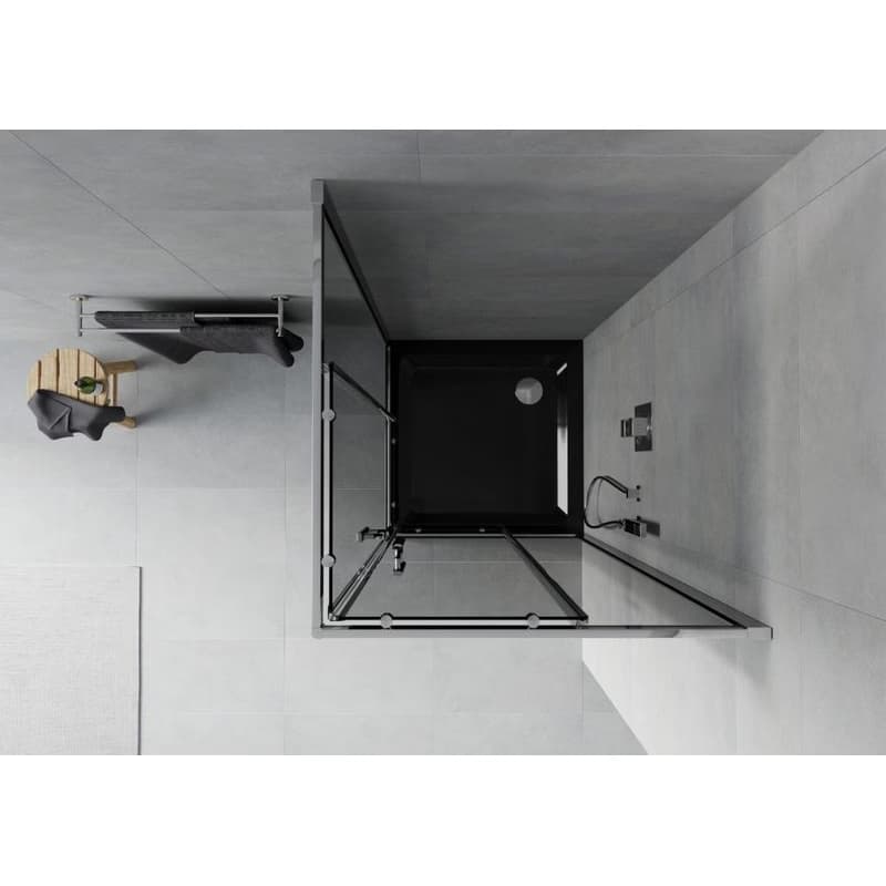 MEXEN/S - Rio štvorcový sprchovací kút 90 x 90, grafit, chróm + vanička so sifónom Flat, čierny 860-090-090-01-40-4070 6
