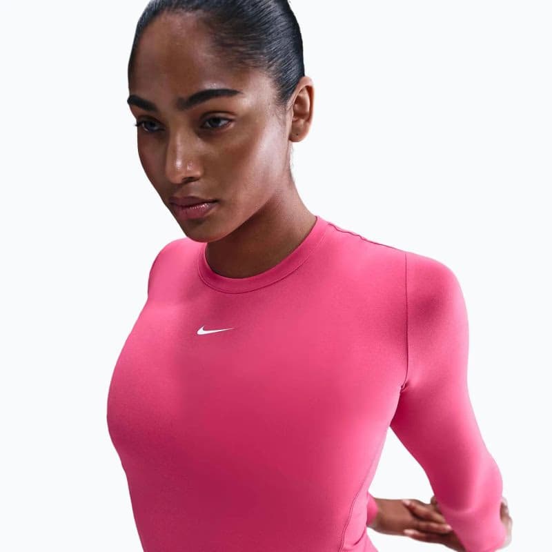 Dámske tréningové tričko s dlhým rukávom NIKE W NK ONE DF FTTD LS TOP RUSH PINK WHITE 2