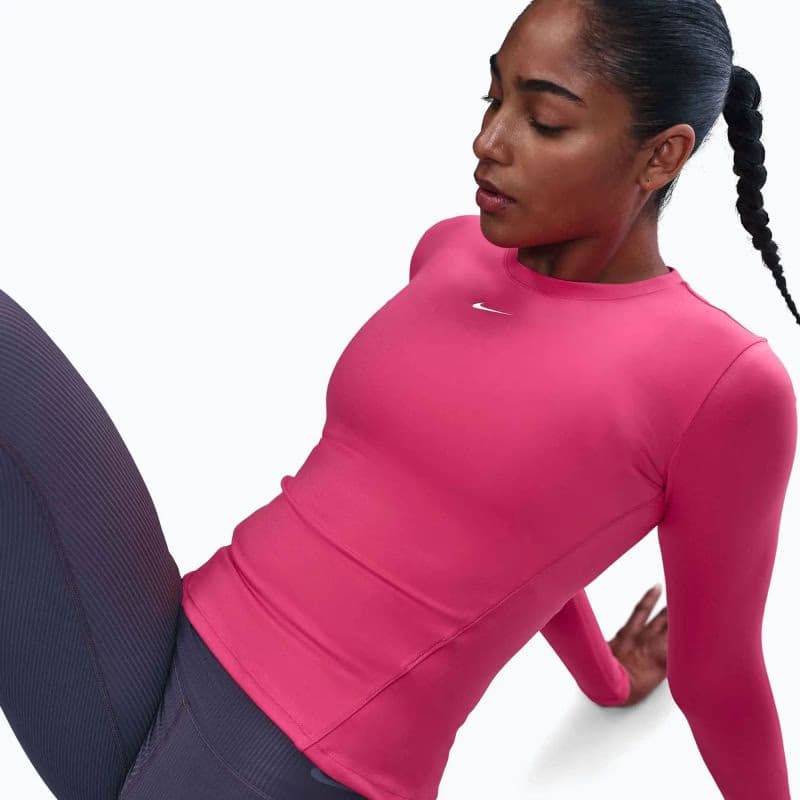 Dámske tréningové tričko s dlhým rukávom NIKE W NK ONE DF FTTD LS TOP RUSH PINK WHITE 4