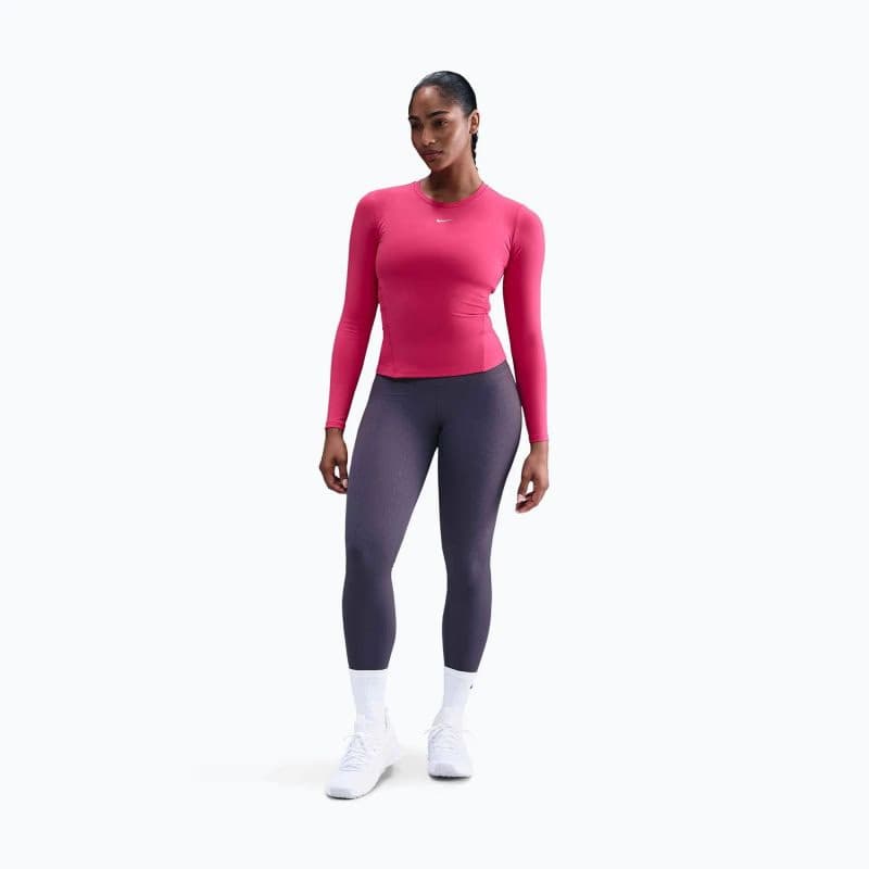 Dámske tréningové tričko s dlhým rukávom NIKE W NK ONE DF FTTD LS TOP RUSH PINK WHITE 5