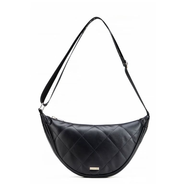 Čierno-zlatá dámska crossbody kabelka z imitácie kože s geometrickým prešívaním 100-4Y-422-1G