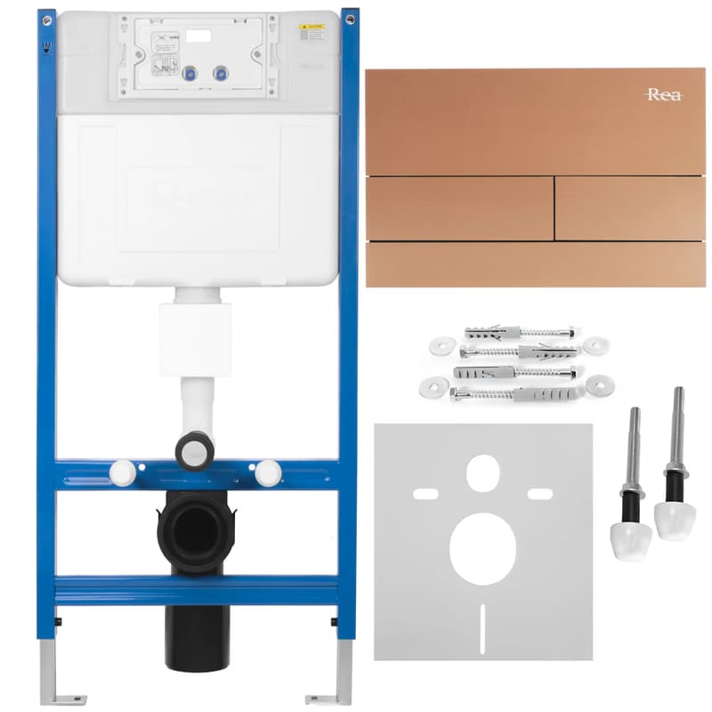 REA/S - Podomietkový WC systém K011A-Q + tlačidlá T Brush Copper/Rose Gold KPL-E0053