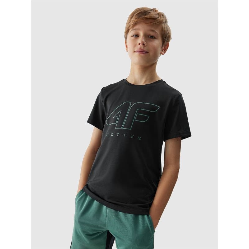 Chlapčenské tréningové tričko s krátkym rukávom 4F JUNIOR TSHIRT FNK-4FJWSS24TFTSM691-20S-DEEP BLACK 2