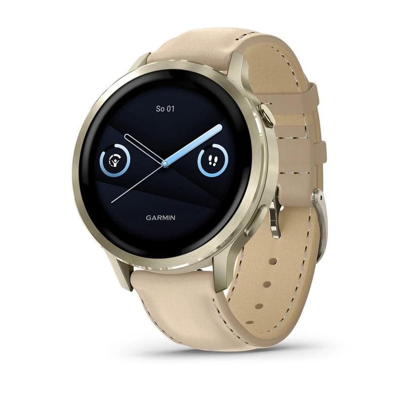 Garmin Venu 4 (41 mm) Zlaté / Biely silikónový remienok a Light Sand kožený remienok, EU