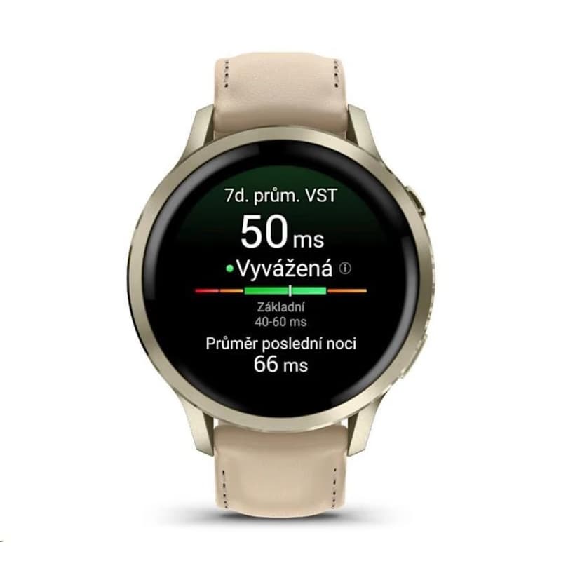 Garmin Venu 4 (41 mm) Zlaté / Biely silikónový remienok a Light Sand kožený remienok, EU 2