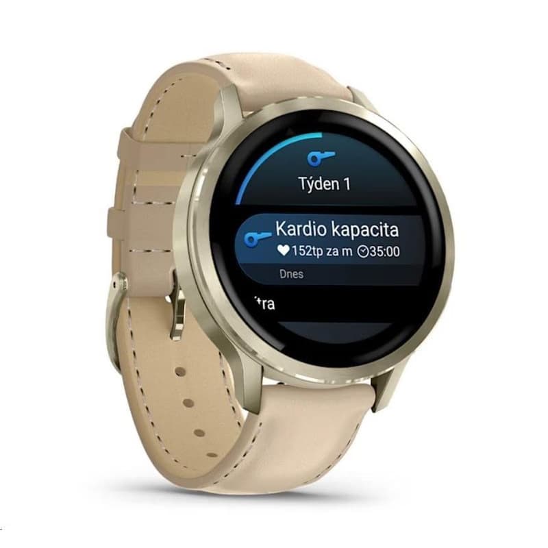 Garmin Venu 4 (41 mm) Zlaté / Biely silikónový remienok a Light Sand kožený remienok, EU 3