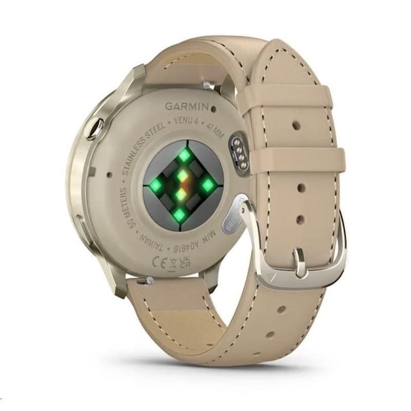 Garmin Venu 4 (41 mm) Zlaté / Biely silikónový remienok a Light Sand kožený remienok, EU 5