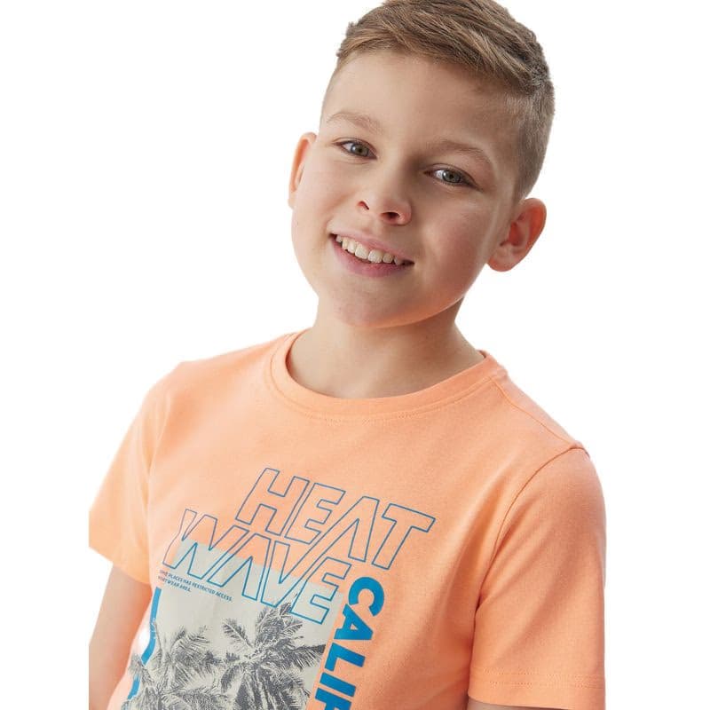 Chlapčenské tričko s krátkym rukávom 4F JUNIOR TSHIRT-JWSS24TTSHM1137-70N-ORANGE NEON 4