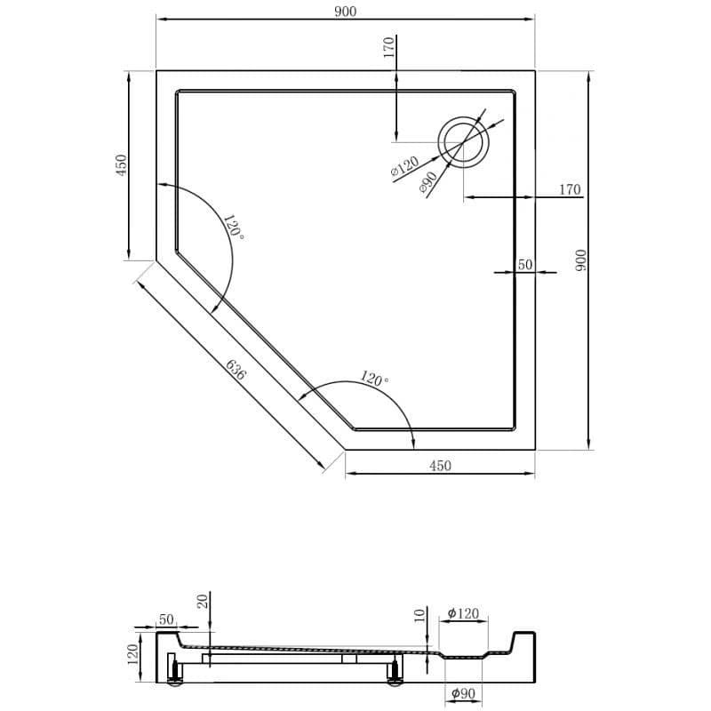 MEXEN - Flow+ päťboká sprchová vanička 90 x 90, čierna mat 46P709090H 6