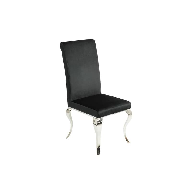 Estila Štýlová klasická zamatová moderná jedálenská stolička Modern Barock s chrómovými striebornými nožičkami a čiernym poťahom 106 cm