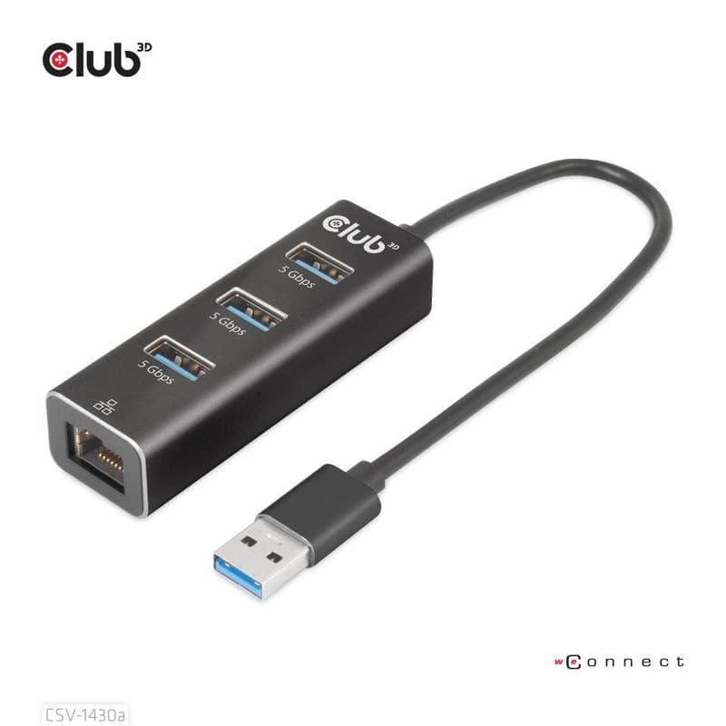 Club3D Rozbočovač, USB-A 3.2 Gen1 na 3x USB 3.1, Gigabit Ethernet 5