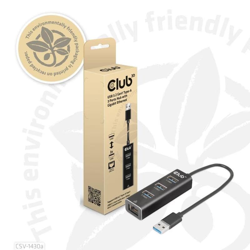 Club3D Rozbočovač, USB-A 3.2 Gen1 na 3x USB 3.1, Gigabit Ethernet 6
