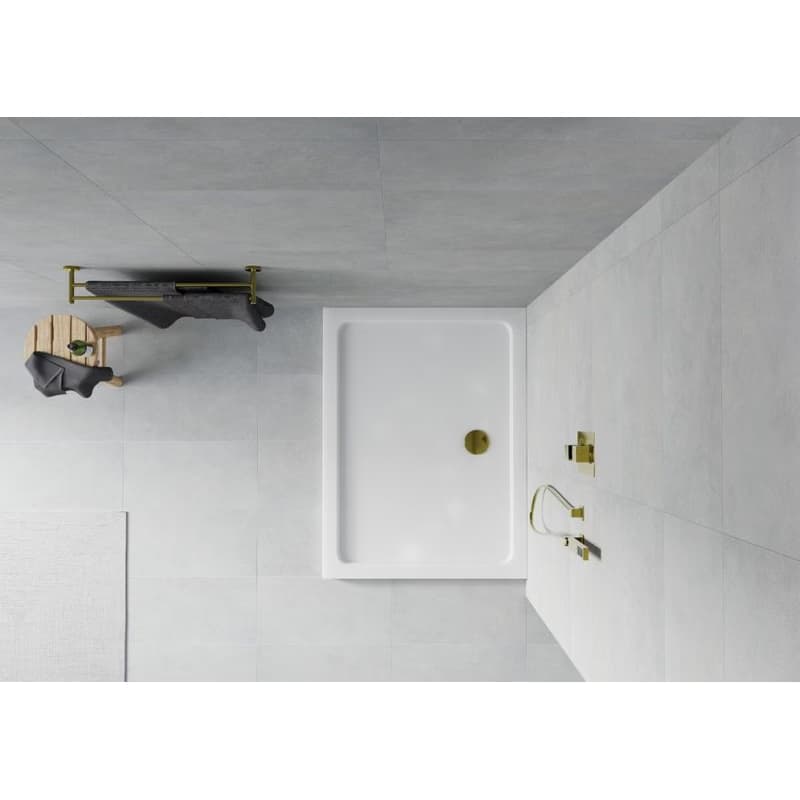 MEXEN/S - Flat sprchová vanička obdĺžniková slim 80 x 70, biela + zlatý sifón 40107080G 3