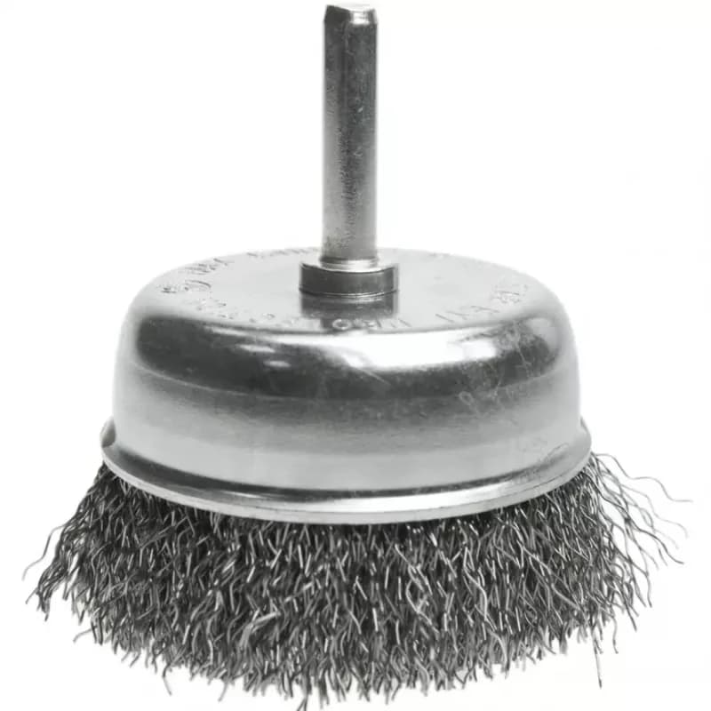 Kefa hrnčeková, 70 mm, so stopkou 6 mm, vlnitý oceľový drôt, Drel
