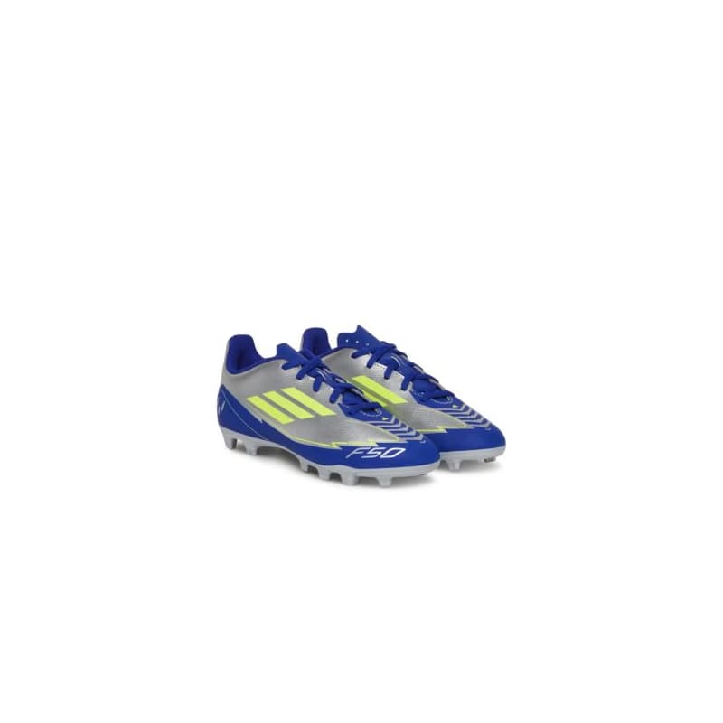 Chlapčenské futbalové kopačky outdoorové ADIDAS F50 Club Messi K FG silver metallic solar yellow lucid blue 1
